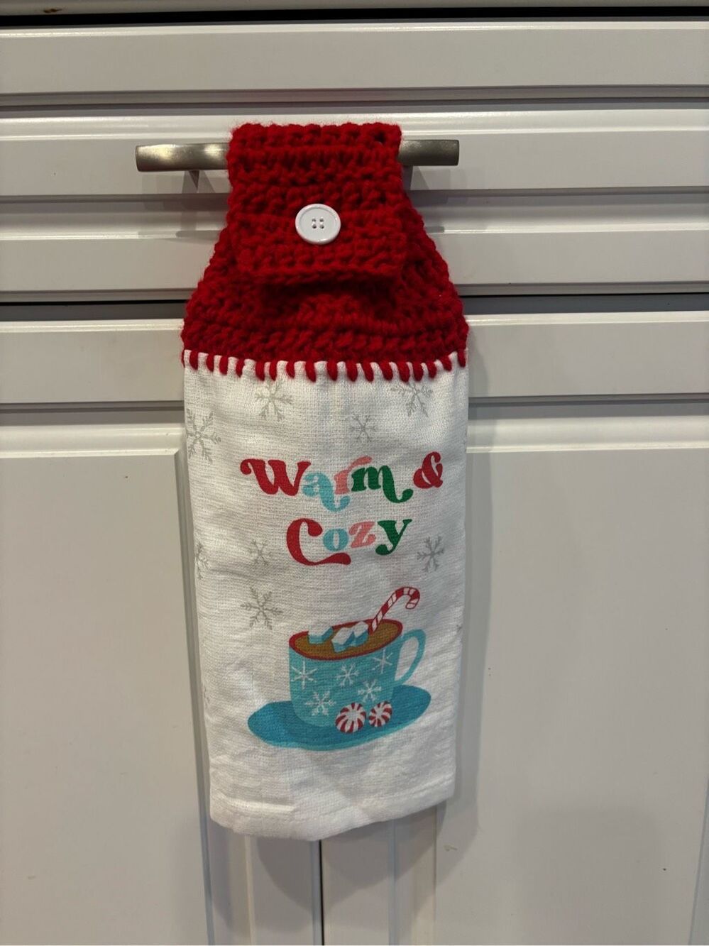 Crochet Top Kitchen Towel-Warm and cozy w/hot chocolate